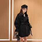 Loose Black Mid-Length Windbreaker for Women