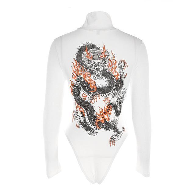 Ladies' Autumn Long Sleeve Dragon Print Bodysuit