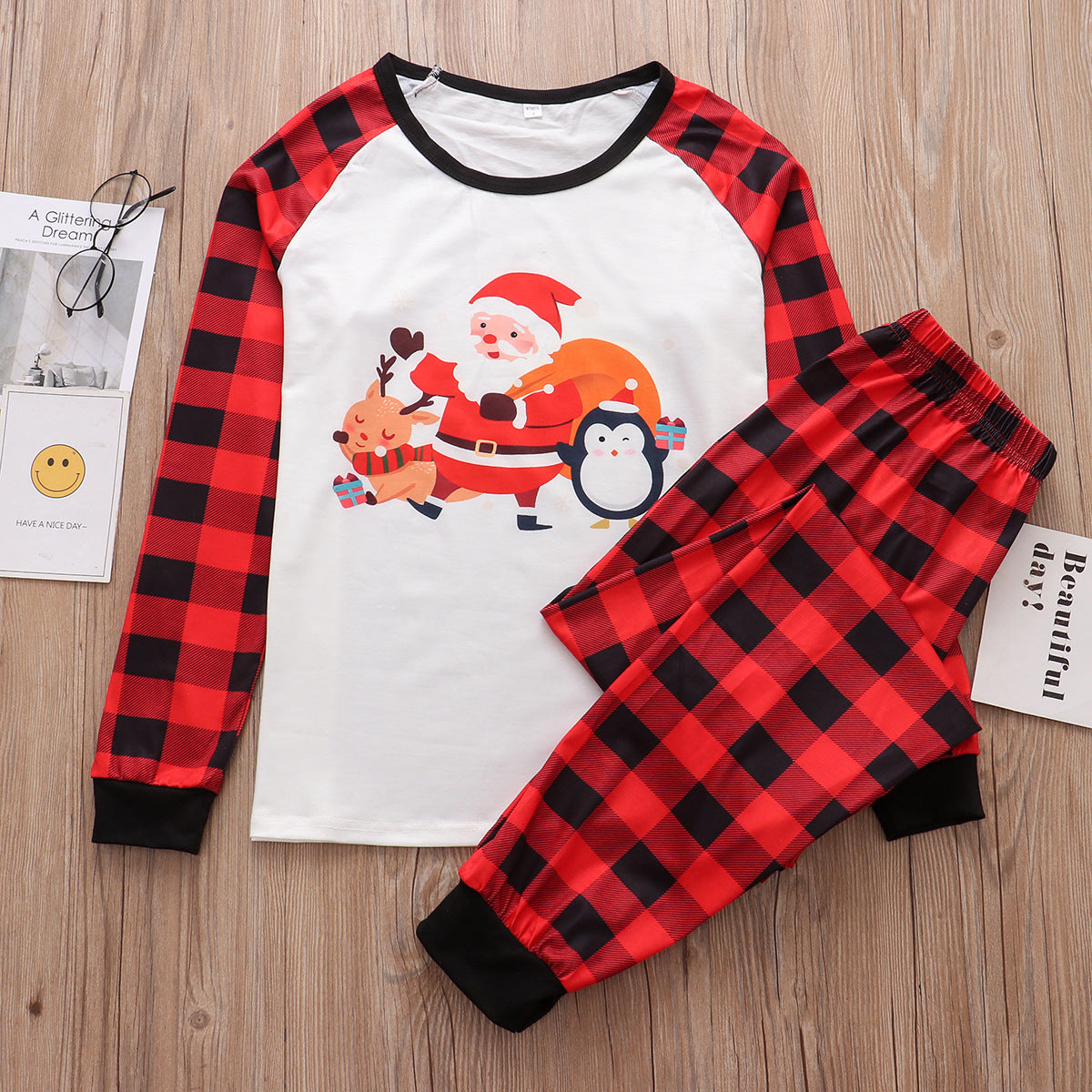 Cartoon Santa Claus Printed Plaid Pants for Families