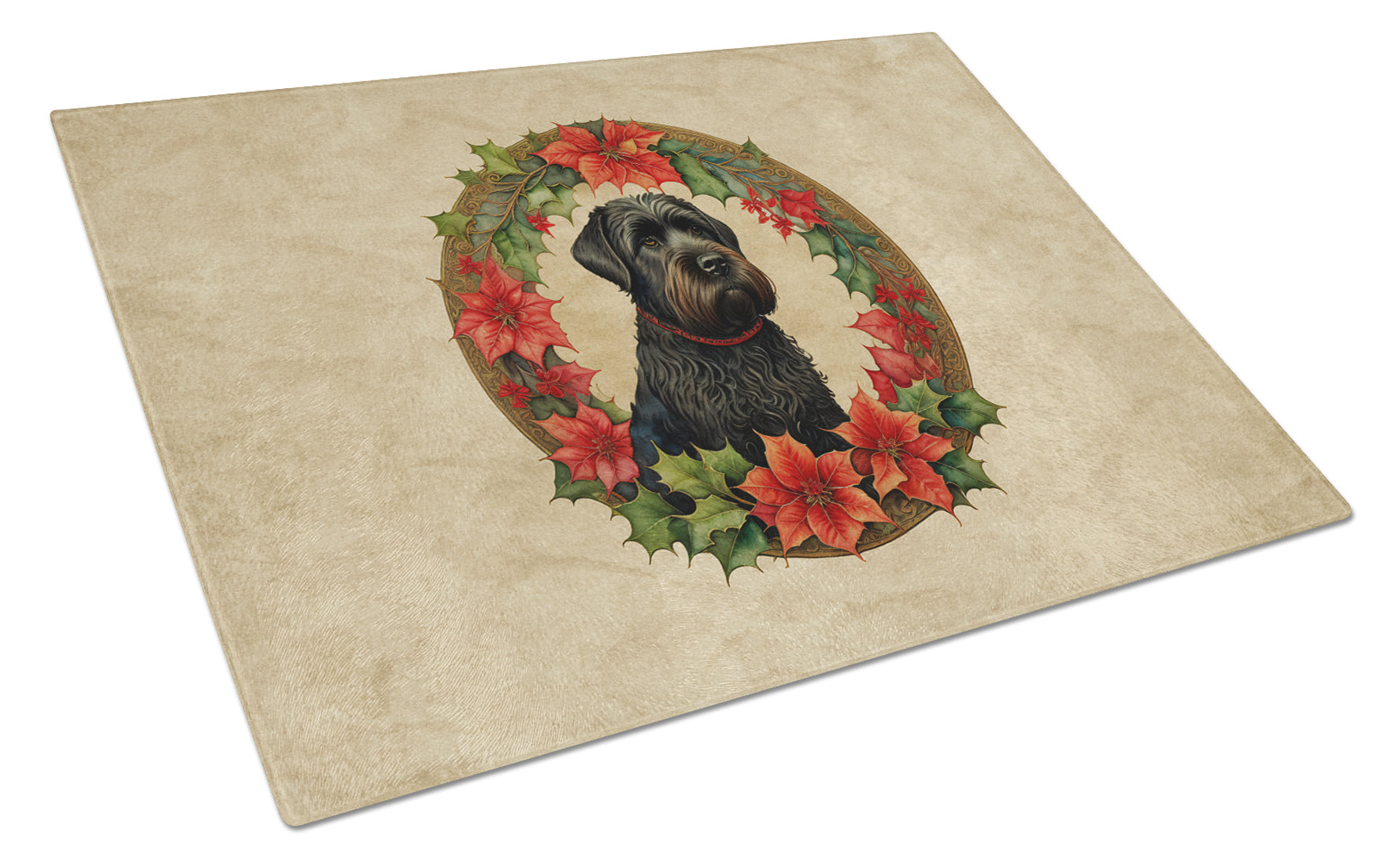 Black Russian Terrier Christmas Flowers Glass Cutting Board