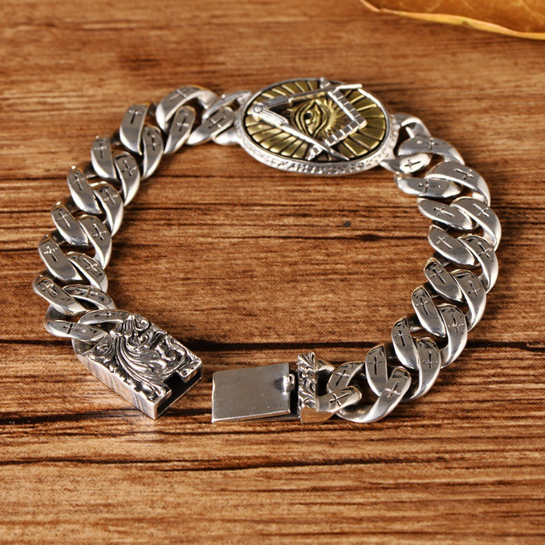 Men's Masonic All-Seeing Eye Cross-Link Bracelet