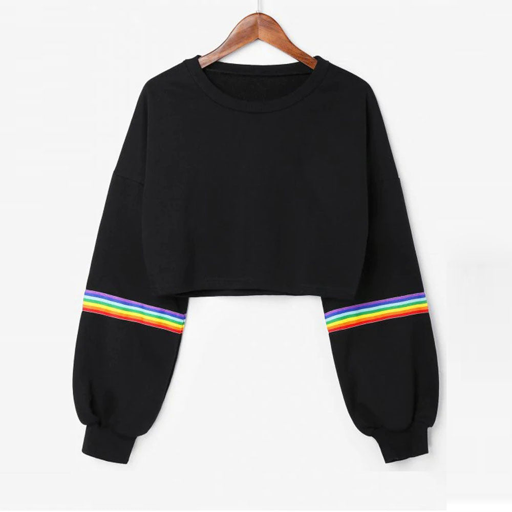 Women's Long Sleeve Color Block Short Neck Sweatshirt | Streetwear