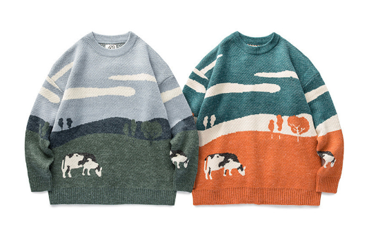 Men's Cartoon Round Neck Loose Sweater