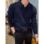Lapel Texture Stretch Slim Knit Polo Shirt