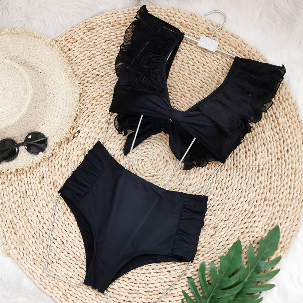 V-Neck Chiffon Ruffle High-Waisted Bikini 2024