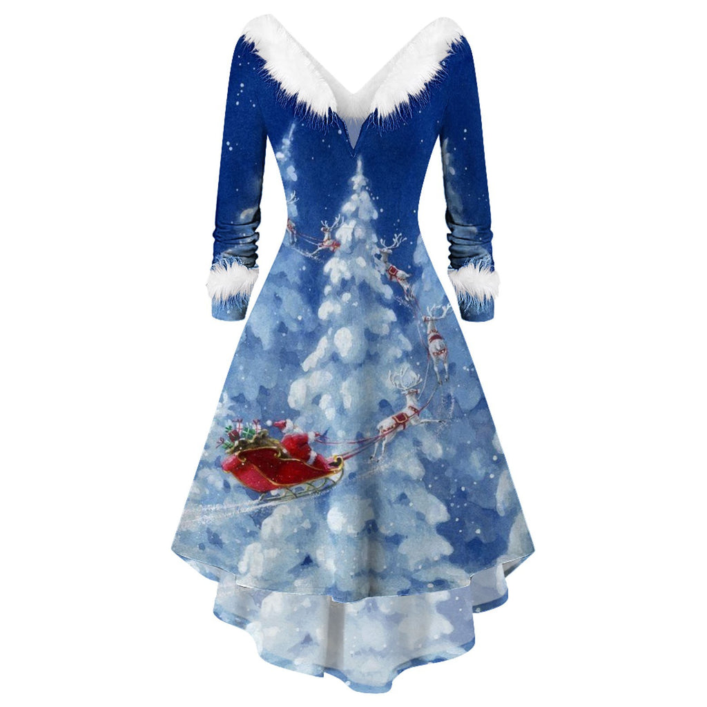 Women's Casual Dress with Christmas Plush Collar