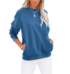 Solid Color Long Sleeve Pocket Hoodie with Round Neck | Streetwear