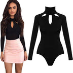 Black Hollow Long Sleeve Bodysuit - Slim Fit Sexy Design
