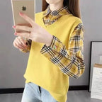 Fashion Knit Plaid T-Shirt for Women - Loose Korean Tee | Streetwear