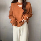 Korean Women's Hollowed-Out Collarbone Knit Sweater