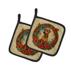 Irish Terrier Christmas Flowers Pair of Pot Holders