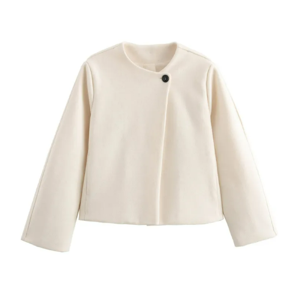 Solid Color One-Button Woolen Jacket