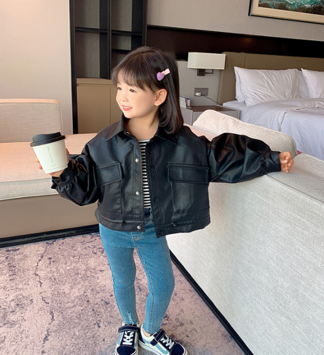 Casual PU Leather Jacket for Girls - Spring & Autumn