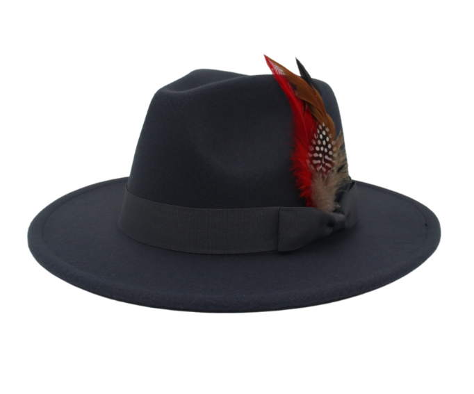 Cashmere Felt Broad-Brimmed Hat with Bow Feather | Embroidered Cap
