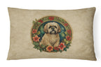 Lhasa Apso Christmas Flowers Throw Pillow