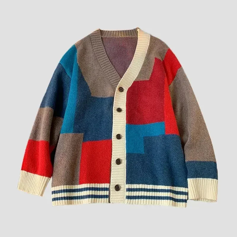 90s Vintage Red V-Neck Knit Sweater for Men