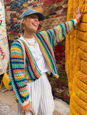 WOLFF Striped Rainbow Knit Cardigan for Women (One Piece)
