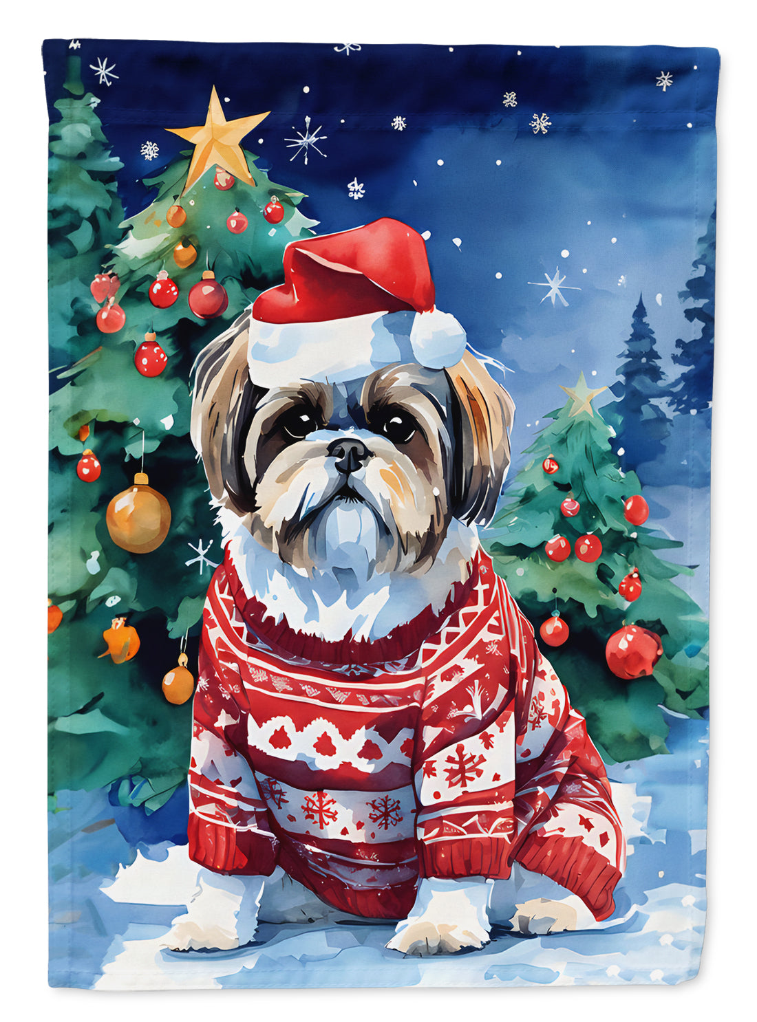 Shih Tzu Christmas House Flag