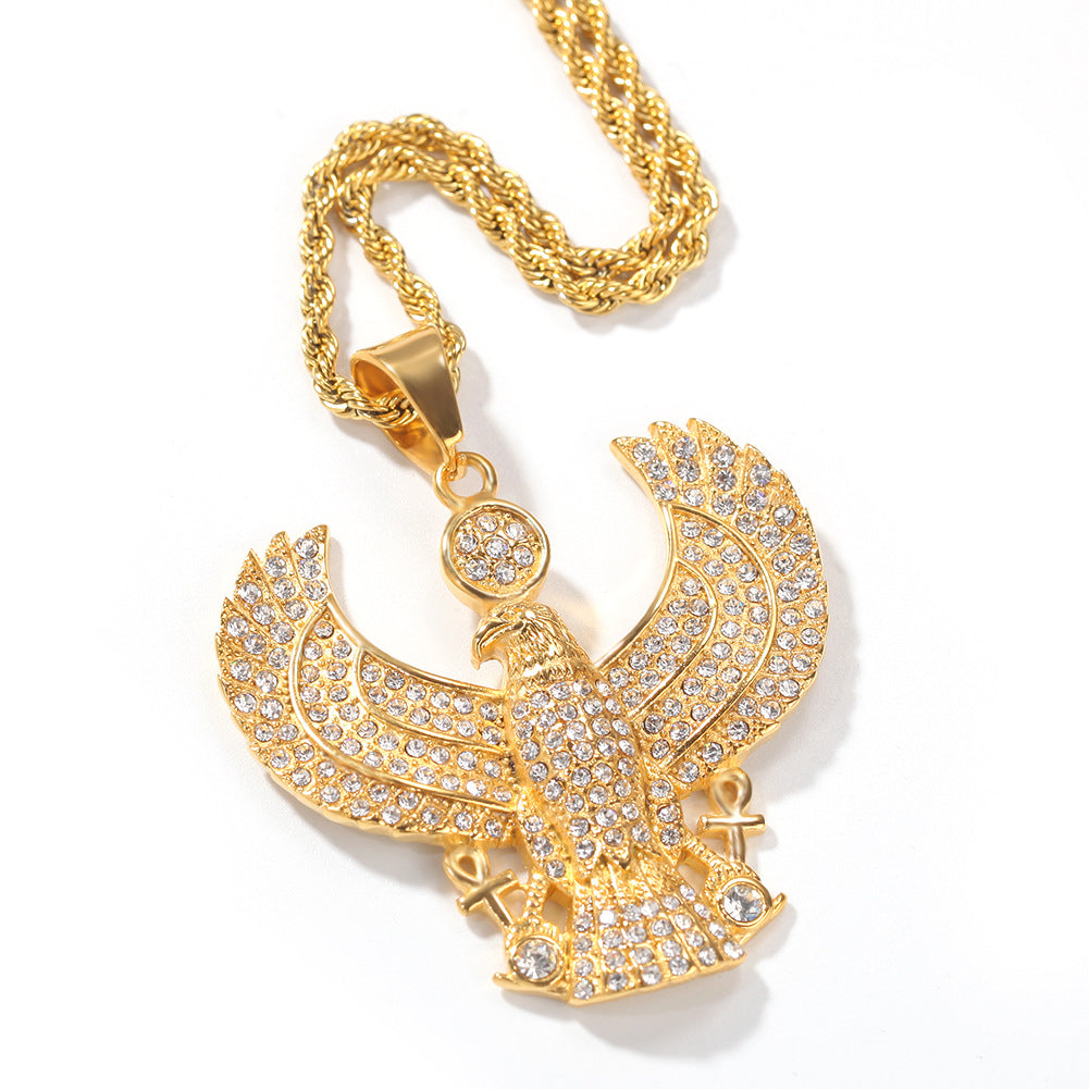 Horus Eagle Ankh Cross Pendant Necklace in Stainless Steel