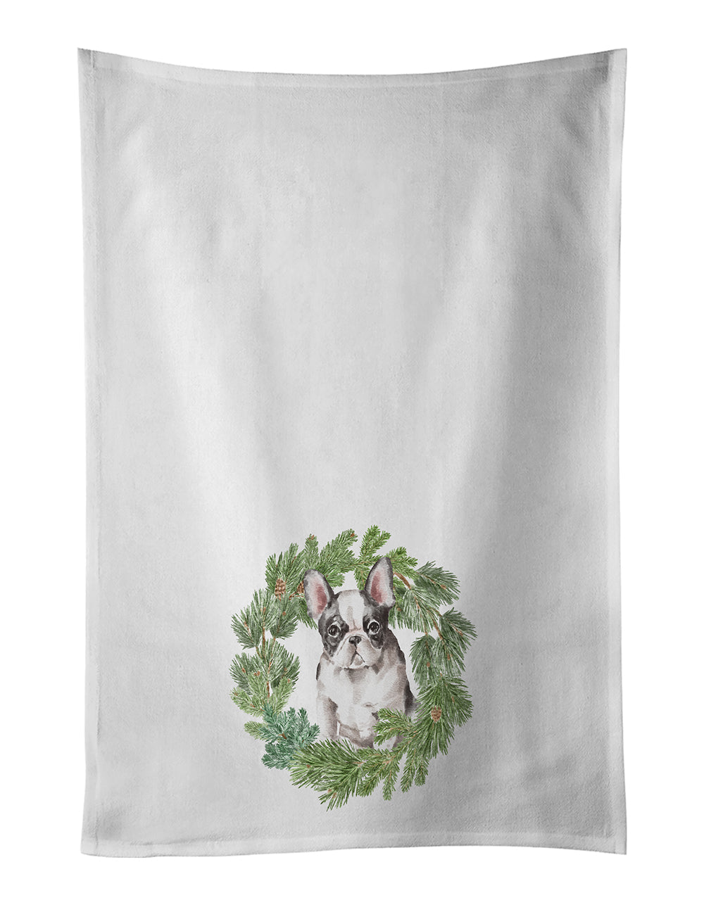 French Bulldog Black and White Christmas Wreath Kitchen Towel Set of 2