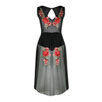 Embroidered Rose Sheer Mesh Cover-Up Dress
