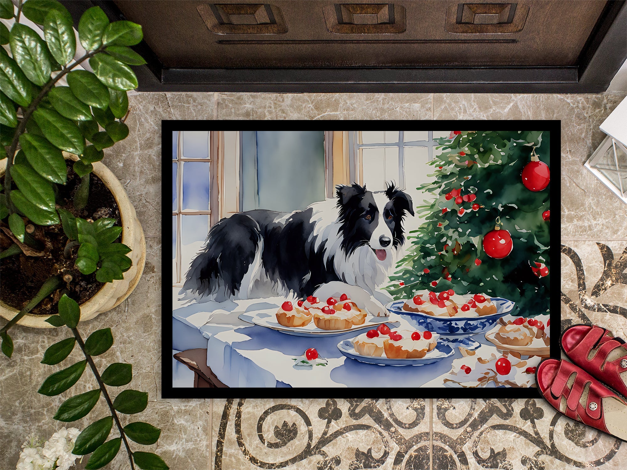 Border Collie Christmas Cookies Doormat