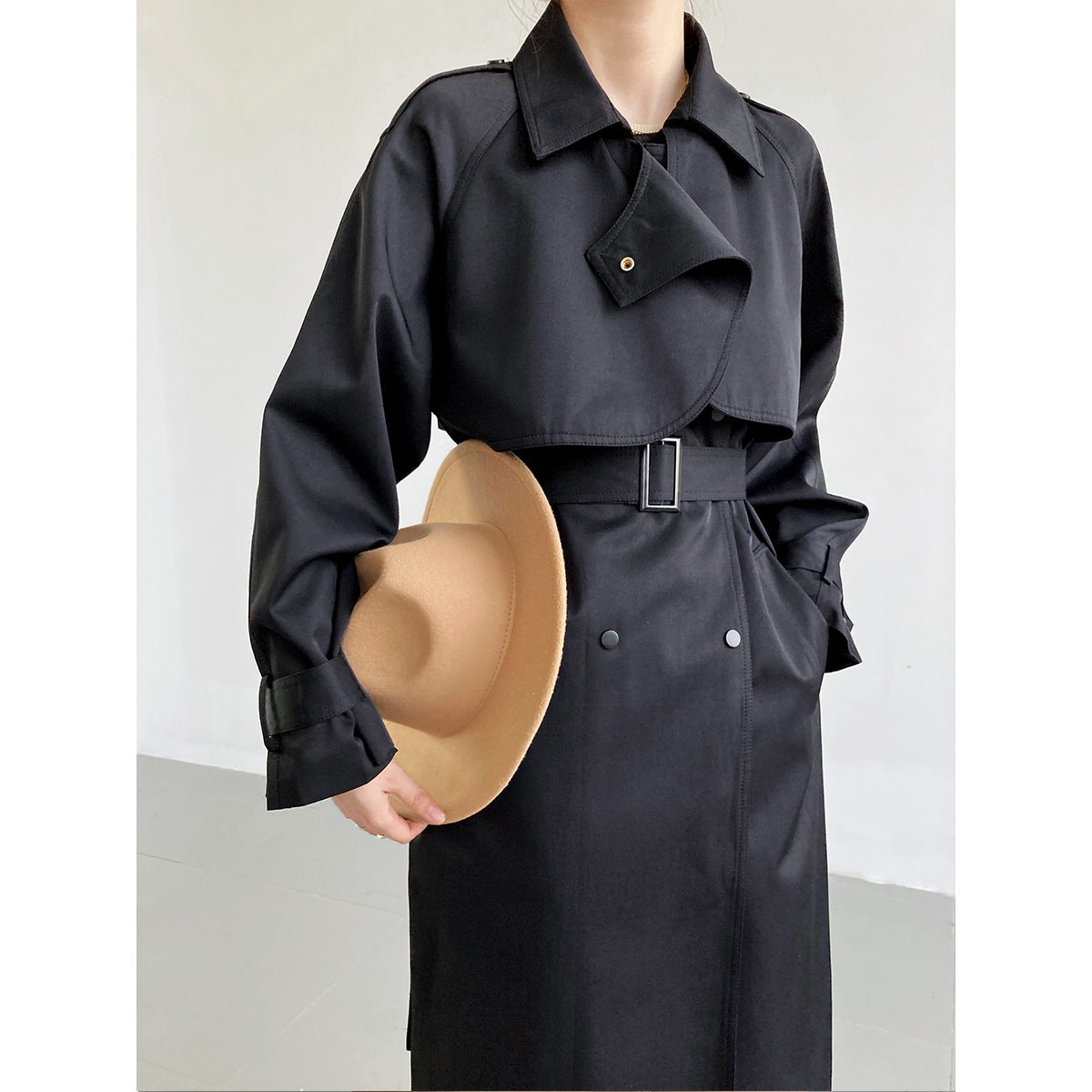 Double Breasted Nipped Waist Mid-Length Trench Coat