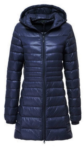 Mid-Length Lightweight Hooded Down Jacket Plus Size