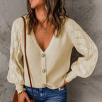 Women's Solid Color Puff Sleeve Knitted Sweater Coat