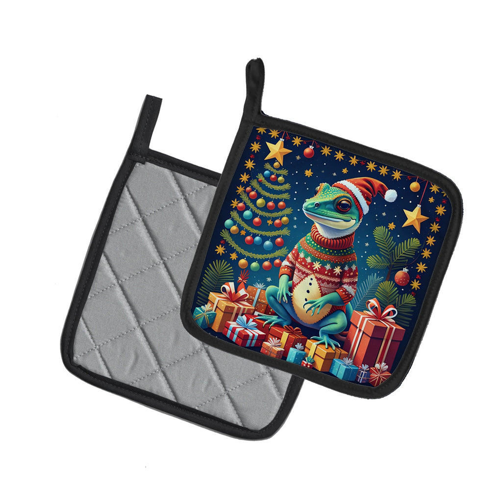 Gecko Christmas Pair of Pot Holders