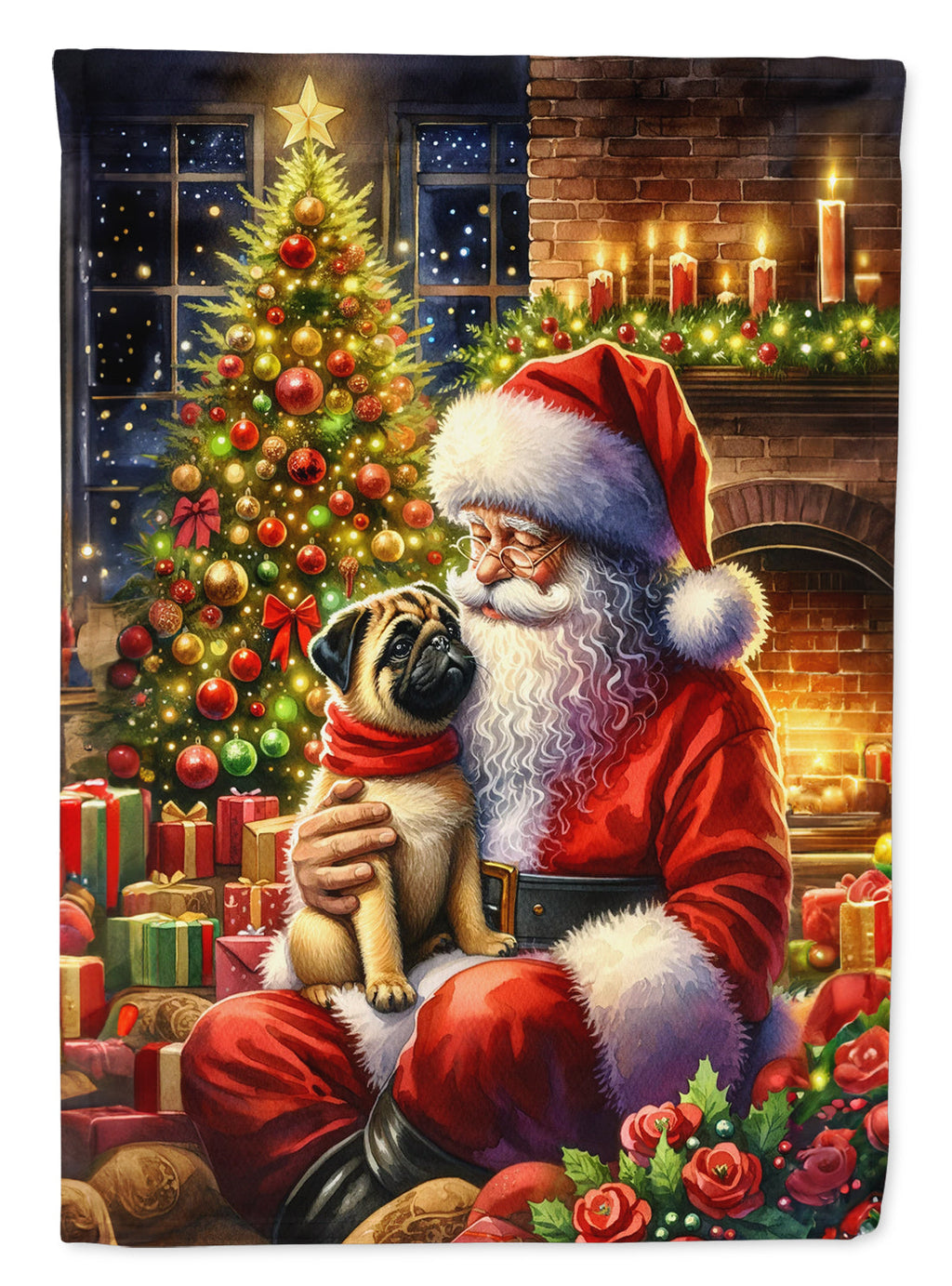 Fawn Pug and Santa Claus Garden Flag