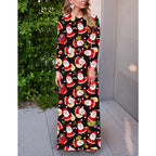 Women's Long-Sleeved Christmas Printed Dress
