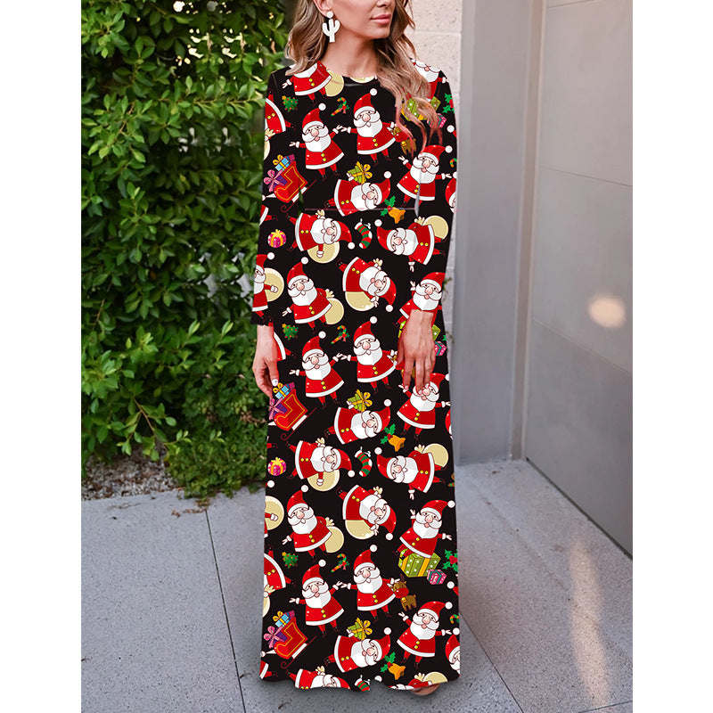 Women's Long-Sleeved Christmas Printed Dress