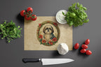Shih Tzu Christmas Flowers Glass Cutting Board