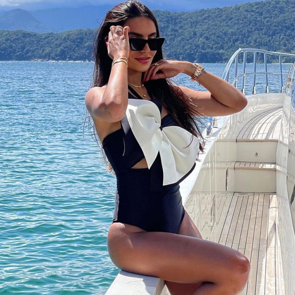 2024 Women's Halter One-Piece Swimsuit with Bow