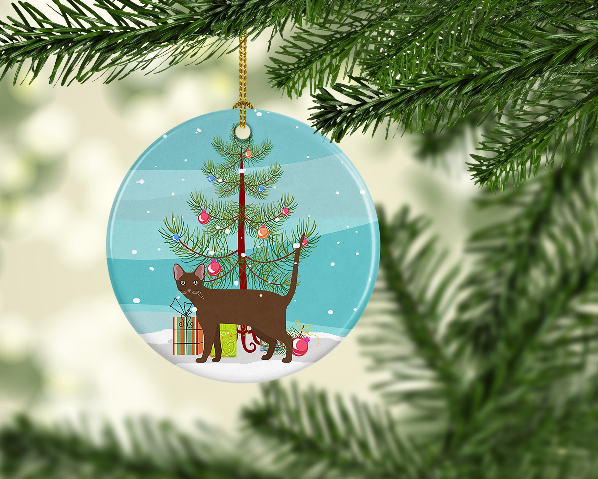 Havana Brown Cat Christmas Ceramic Ornament