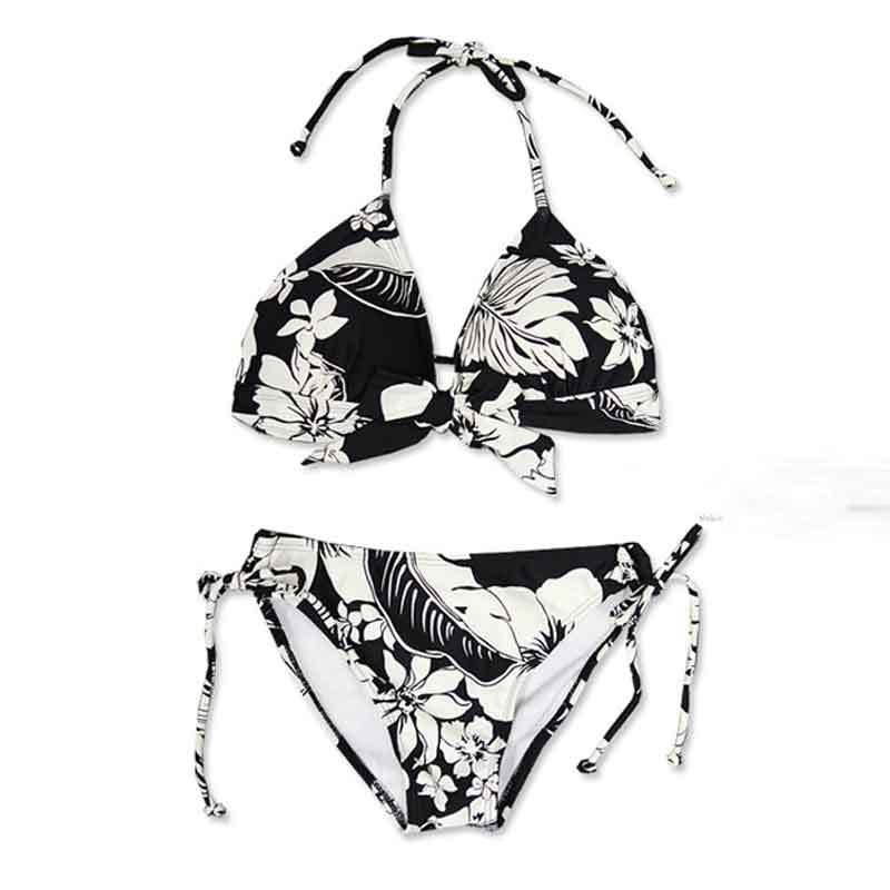 Black Floral Couples Three-Piece Bikini Swimwear Set