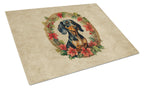Dachshund Christmas Flowers Glass Cutting Board