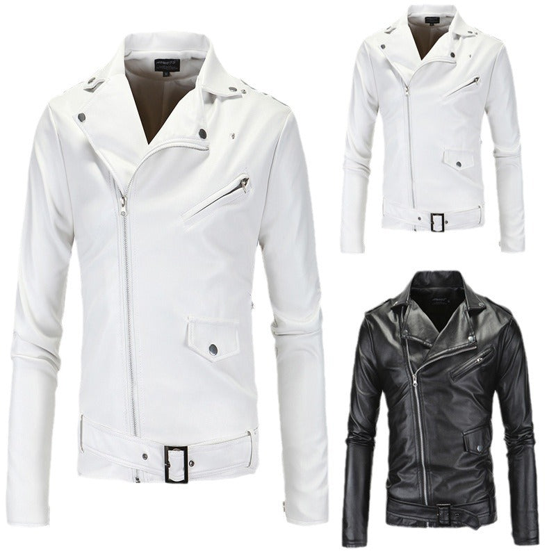 British White Washed Leather Motorcycle Jacket