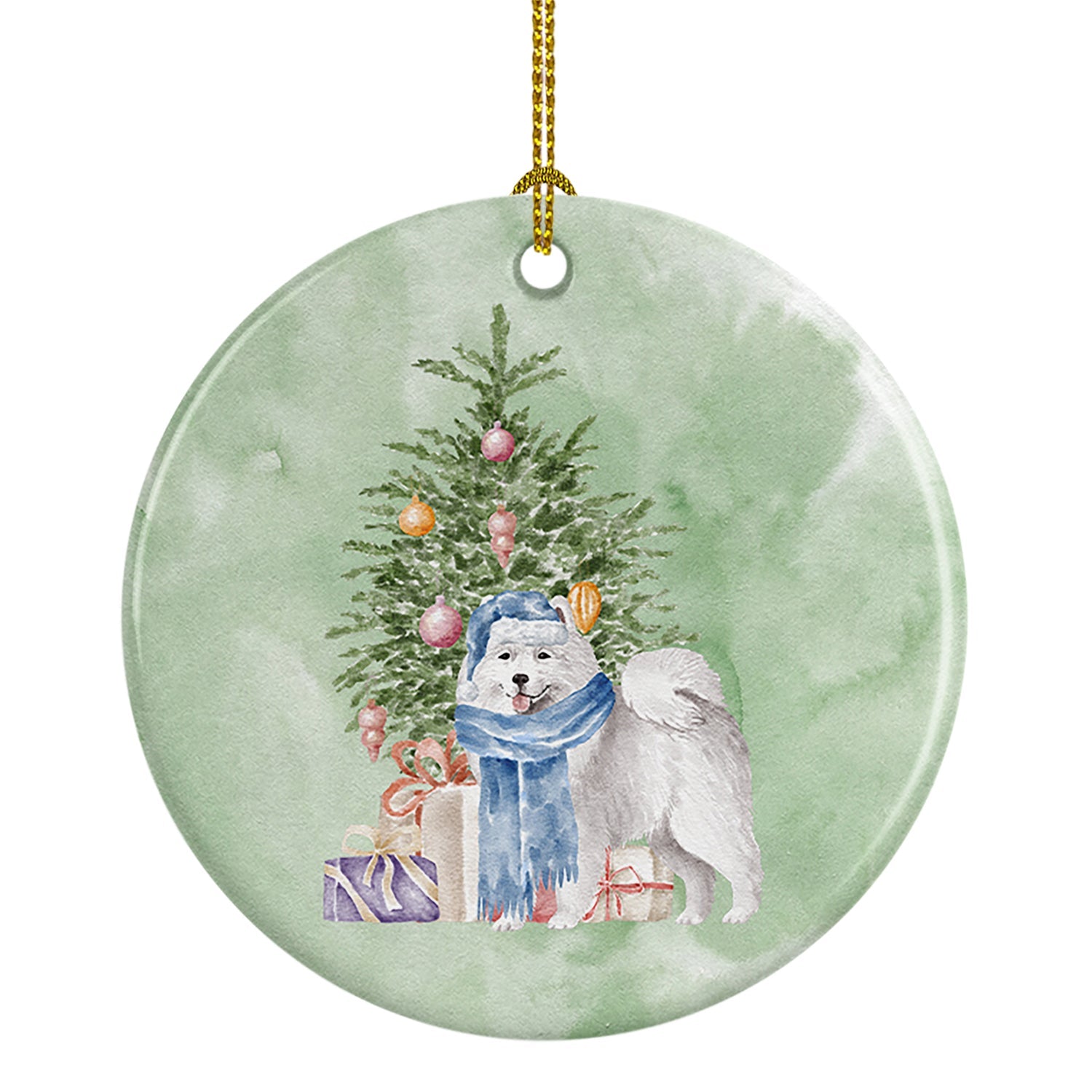 Samoyed #2 Christmas Presents and Tree Ceramic Ornament