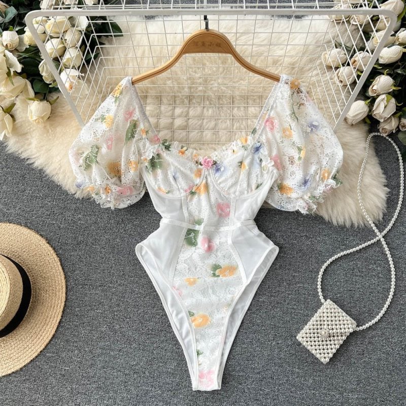 Spicy Girl Lace Panel High Fork BodysuiT
