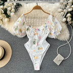 Spicy Girl Lace Panel High Fork BodysuiT