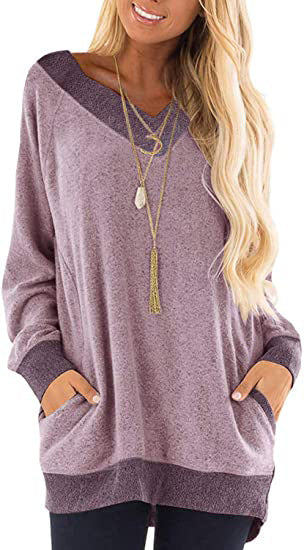 V-neck Long Sleeve Sweatshirt with Contrast Pocket | Streetwear