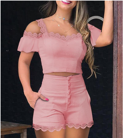 LZQ4181L Women's Off-Shoulder Lace Set for Cross-Border