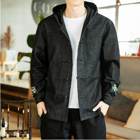Japanese Casual Denim Hooded Jacket for Men