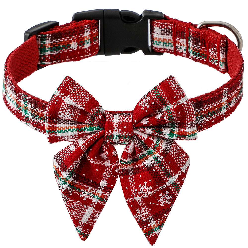 Christmas Pet Dog Collar Hat with Snowflake Bowtie