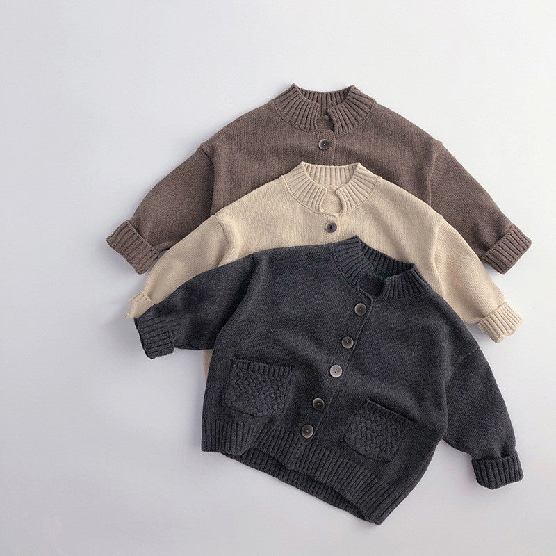 Children's Knitted Cardigan with Stand-up Collar