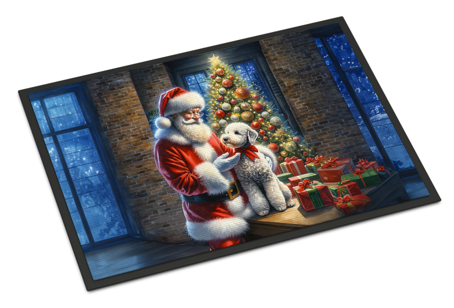Bedlington Terrier and Santa Claus Doormat