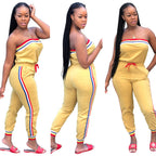 Striped Corset Jumpsuit with Waist Tie (One Piece)