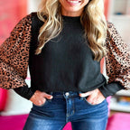 Leopard Print Knitted Long Sleeve Sweater for Women